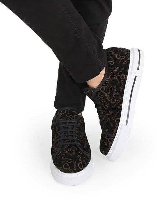 Darian Black Suede Cassido Printed Men's Sneakers, Stylish Casual Footwear with Eva Sole