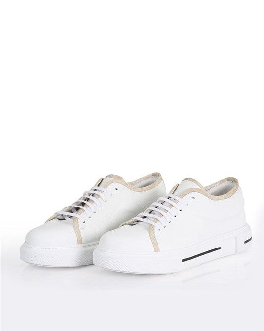 Darian White Leather Floter Print Men's Sneakers, Stylish Casual Footwear with Eva Sole