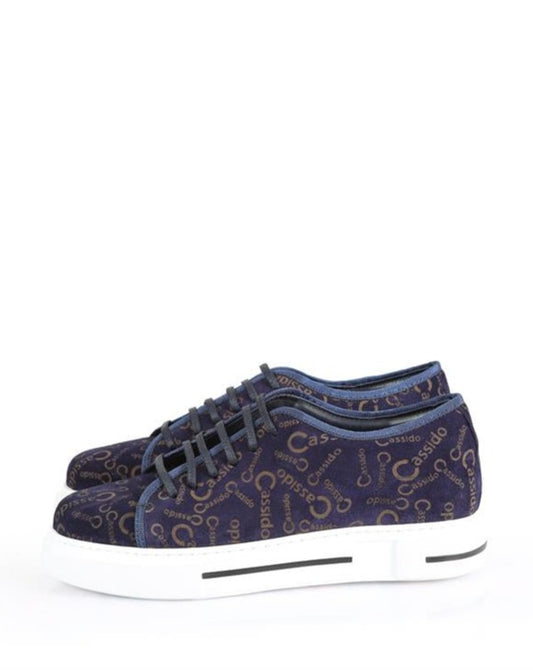 Darian Navy Blue Suede Cassido Printed Men's Sneakers, Stylish Casual Footwear with Eva Sole