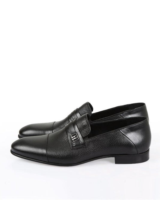 Madiun Black Floater Leather Men's Dress Shoes, Handcrafted with High-Quality Materials
