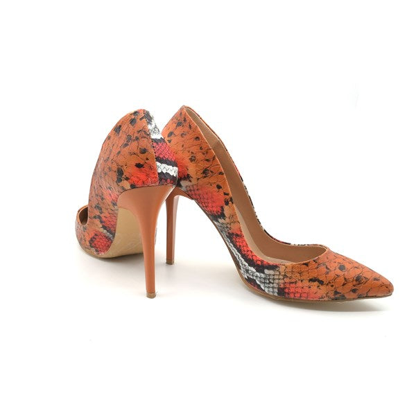 Cateline Orange Snake Printed Women's Stiletto Shoes with Bag Gift, Elegant and Stylish Heels