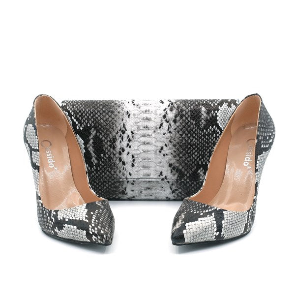 Cateline Black Snake Printed Women's Stiletto Shoes with Bag Gift, Elegant and Stylish Heels