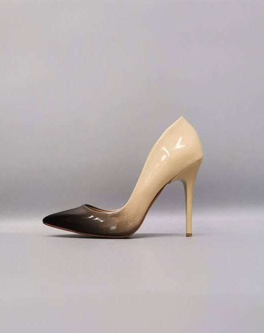 Rowena Gradient Beige Patent Leather Women's Stiletto Shoes with Bag Gift, Elegant and Stylish Heels