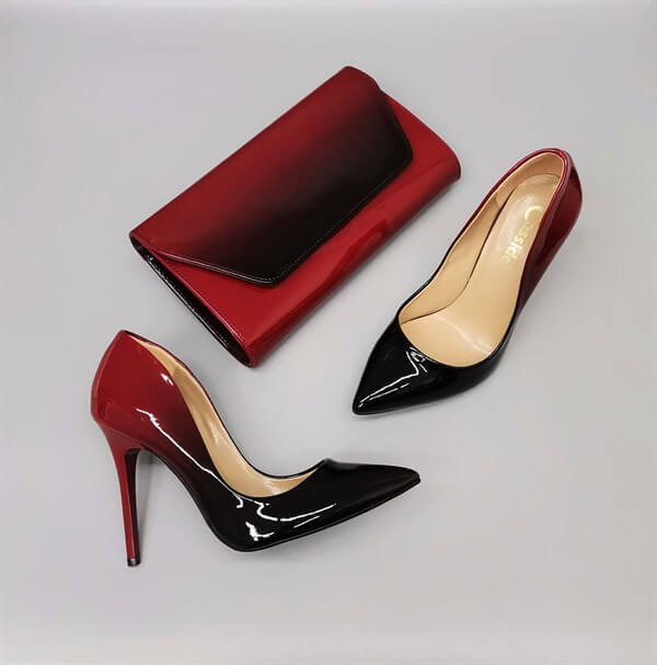 Rowena Gradient Red Patent Leather Women's Stiletto Shoes with Bag Gift, Elegant and Stylish Heels
