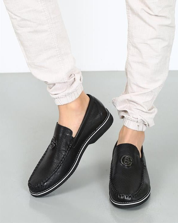 Galvin Black Leather Men's Loafers with Eva Sole for Daily Comfort, Perfect for Everyday Wear