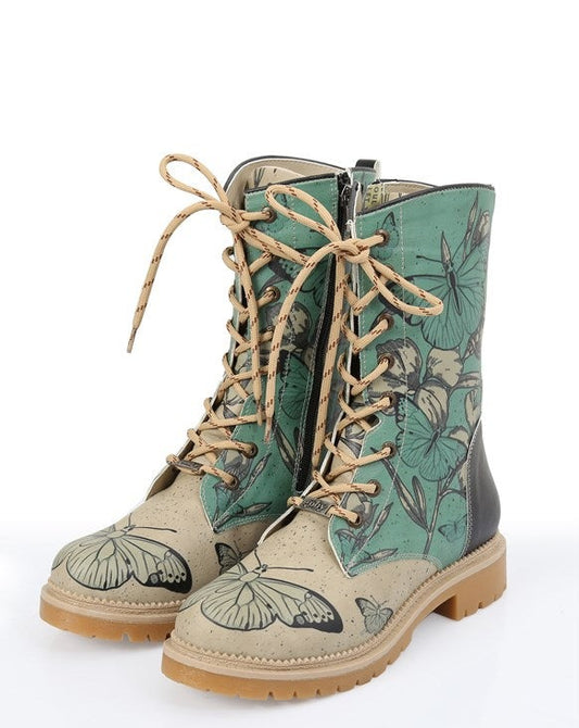 Butterfly Dream Printed Women's Mint Green Boots with Vegan-friendly Material, Unique Design