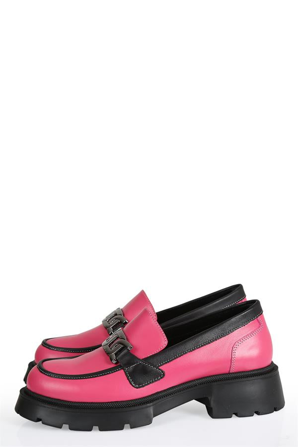 Isabella Fuschia Leather Women's Casual Loafer Shoes with Chain Detail and Eva Sole, Stylish and Comfortable