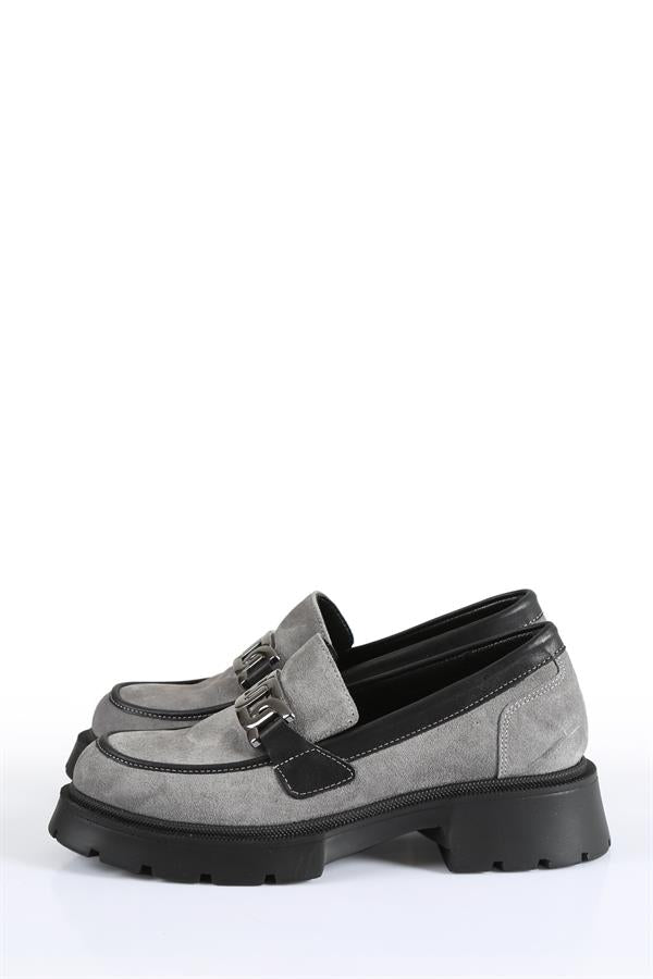 Isabella Grey Suede Women's Casual Loafer Shoes with Chain Detail and Eva Sole, Stylish and Comfortable
