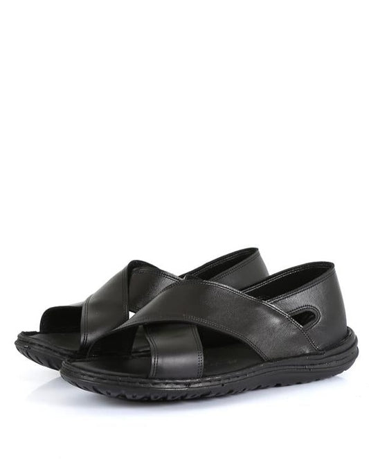 Alberti Black 100% Leather Men's Sandals with Anatomical Sole and Cushioned Support Inner Sole