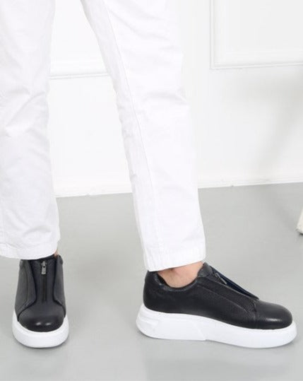 Elvis Herren-Sneaker in Marineblau aus 100 % Leder mit Reißverschluss und dicker Sohle, eleganter Casual-Stil