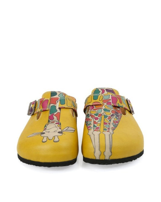 Giraffe Printed Women's Yellow Vegan Sandals with Adjustable Straps, Unique Design
