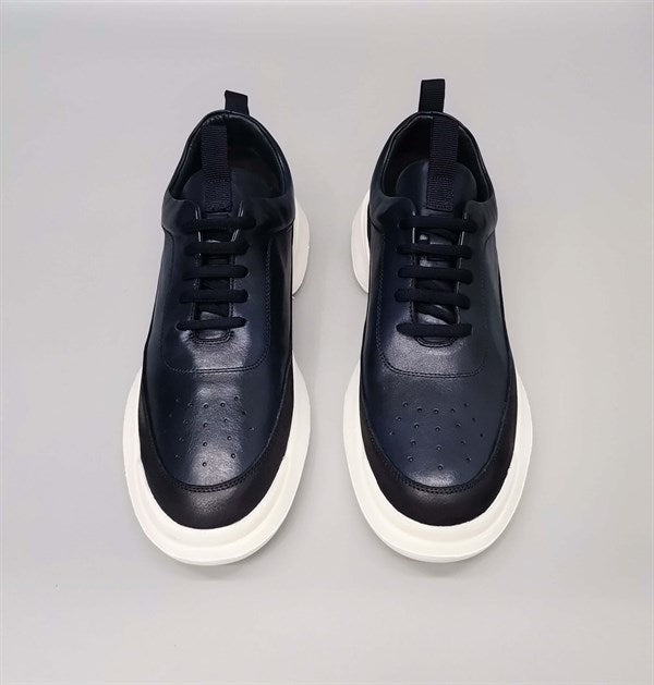 Moji Black Navy Blue Nubuck Leather Lace-Up Men's Sneakers, Sporty Meets Chic