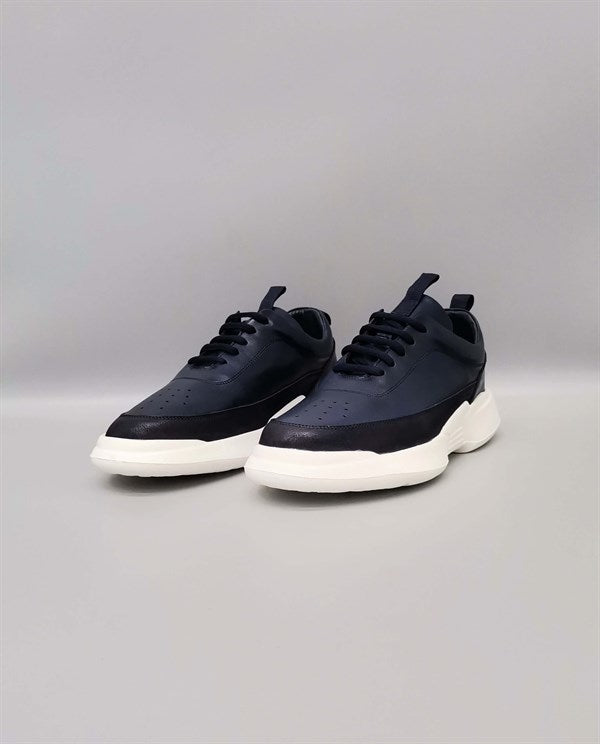 Moji Black Navy Blue Nubuck Leather Lace-Up Men's Sneakers, Sporty Meets Chic