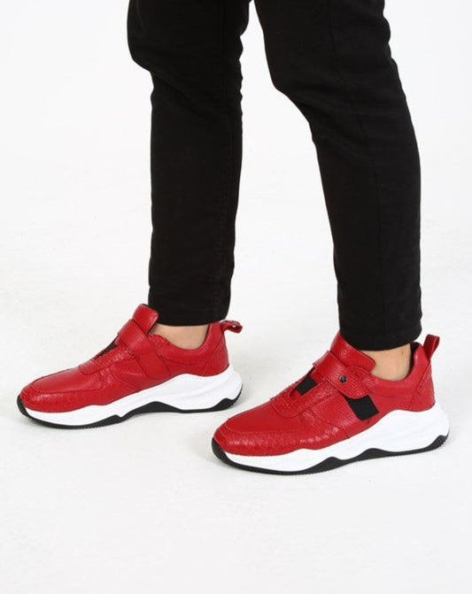 Osaka Red Snake Print 100% Leather Men's Strap Sneakers, Versatile Charm & Urban Appeal