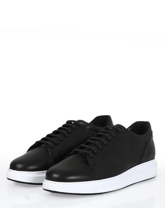 Angers Black Leather Lace-up Casual Shoes with Eva Sole, Comfortable Men's Sneakers
