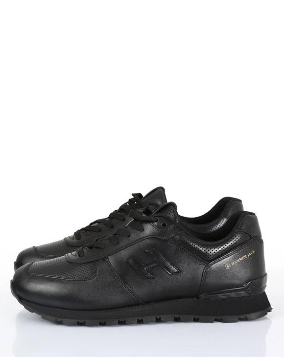 Hammer Jack Black Leather Lace-up Men's Sneakers, Perfect for Everyday Casual Style