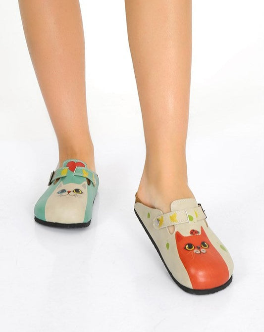 Cats with Ladybug Printed Women's Beige Vegan Sandals with Adjustable Straps, Unique Design