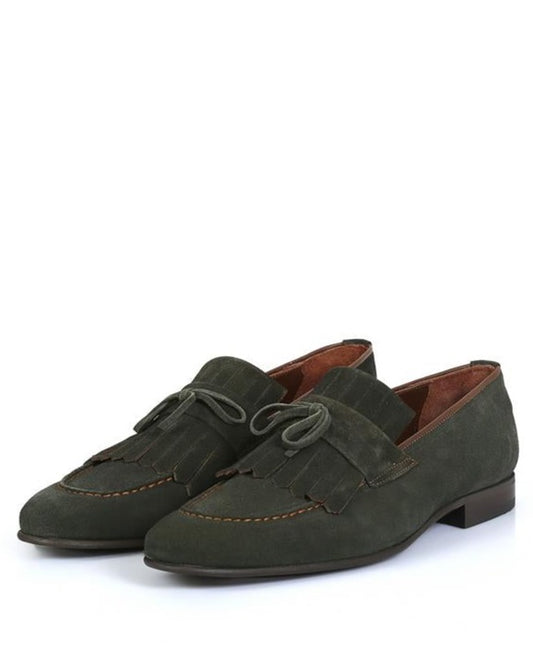 Danilo Khaki Suede Leather Tassel Loafers, Men's Classic Shoes with Neolite Sole