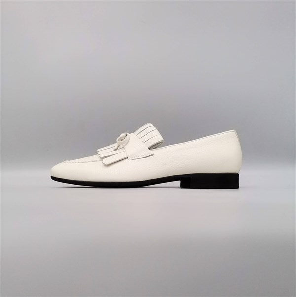 Danilo White Floater Leather Tassel Loafers, Men's Classic Shoes with Neolite Sole