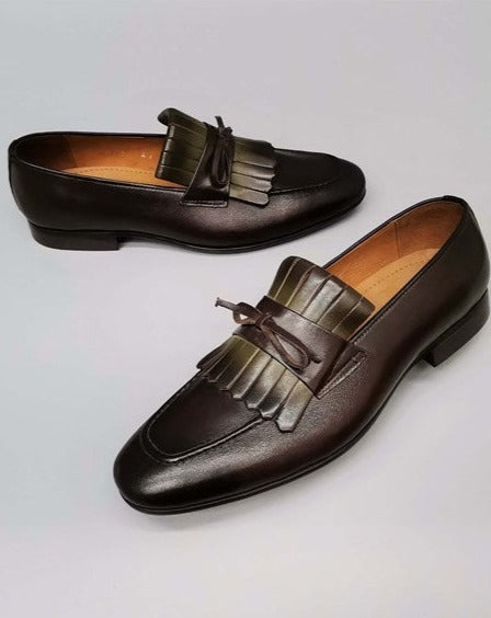 Danilo Brown 100% Leather Tassel Loafers, Men's Classic Shoes with Neolite Sole