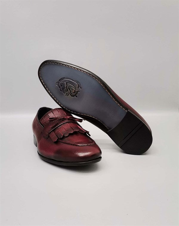 Danilo Burgundy Floater Leather Tassel Loafers, Men's Classic Shoes with Neolite Sole