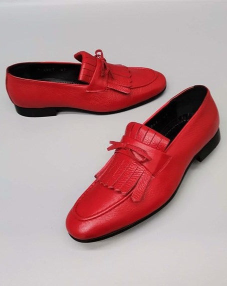 Danilo Red Floater Leather Tassel Loafers, Men's Classic Shoes with Neolite Sole