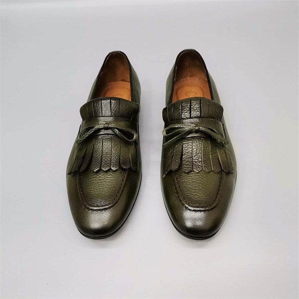 Danilo Khaki Floater Leather Tassel Loafers, Men's Classic Shoes with Neolite Sole