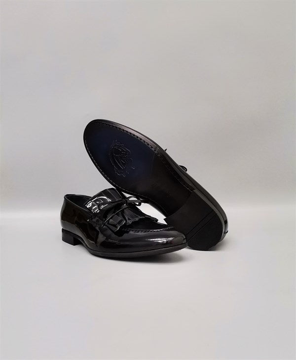 Danilo Black Patent Leather Tassel Loafers, Men's Classic Shoes with Neolite Sole and Gift Belt