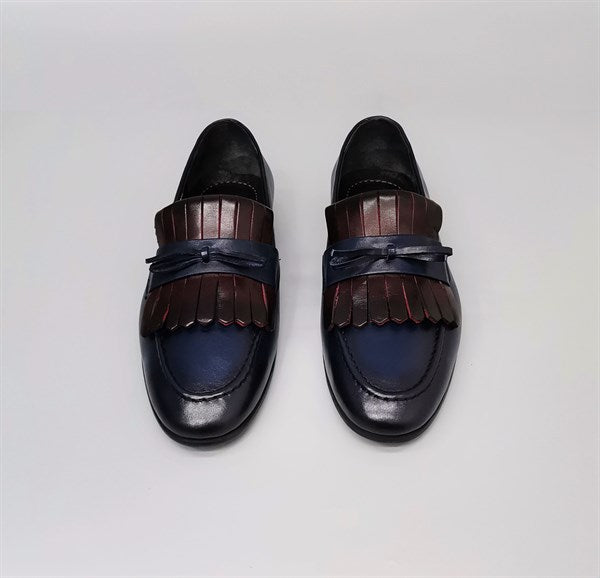 Danilo Navy/Burgundy Leather Tassel Loafers, Men's Classic Shoes with Neolite Sole and Gift Belt