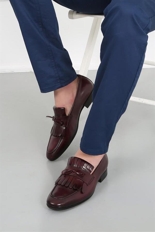Danilo Burgundy Floater Leather Tassel Loafers, Men's Classic Shoes with Neolite Sole