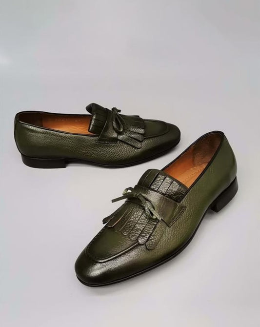 Danilo Khaki Floater Leather Tassel Loafers, Men's Classic Shoes with Neolite Sole