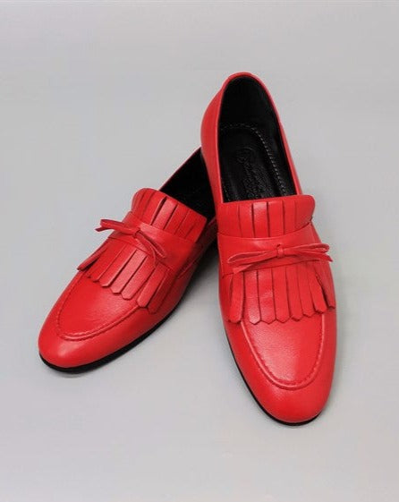 Danilo Red 100% Leather Tassel Loafers, Men's Classic Shoes with Neolite Sole