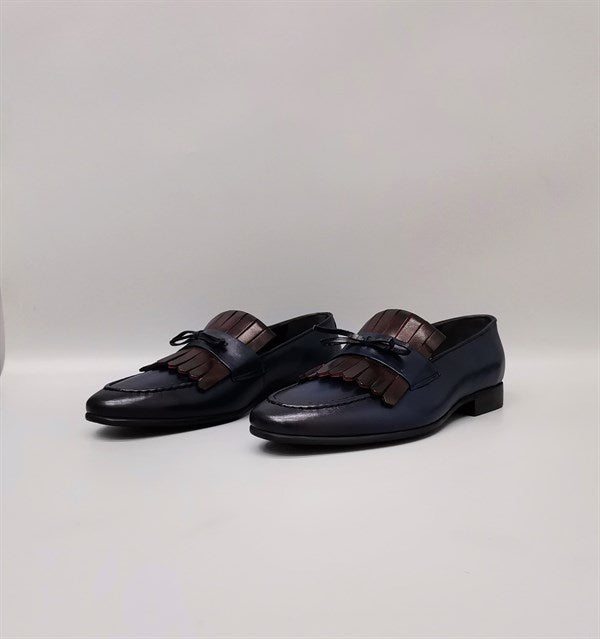 Danilo Navy/Burgundy Leather Tassel Loafers, Men's Classic Shoes with Neolite Sole and Gift Belt
