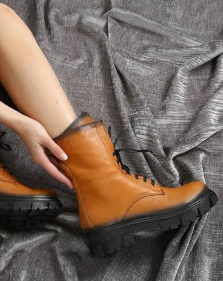 Azalea 100% Leather Comfortable Women's Boots, Lace-up & Side Zipper Detail