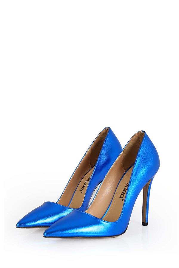 Bonnie Sax Blue Glitter Leather Pointed Toe Women's Stiletto Shoes with Bag Gift, Elegant and Stylish Heels