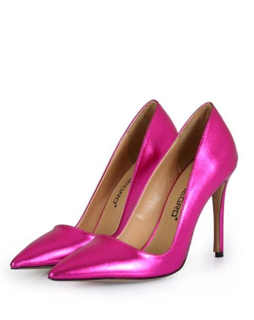 Bonnie Fuschia Glitter Leather Pointed Toe Women's Stiletto Shoes with Bag Gift, Elegant and Stylish Heels