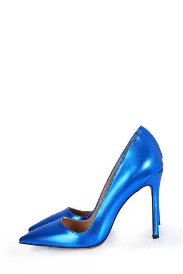 Bonnie Sax Blue Glitter Leather Pointed Toe Women's Stiletto Shoes with Bag Gift, Elegant and Stylish Heels