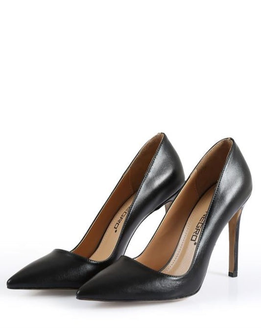 Bonnie Black Leather Pointed Toe Women's Stiletto Shoes with Bag Gift, Elegant and Stylish Heels