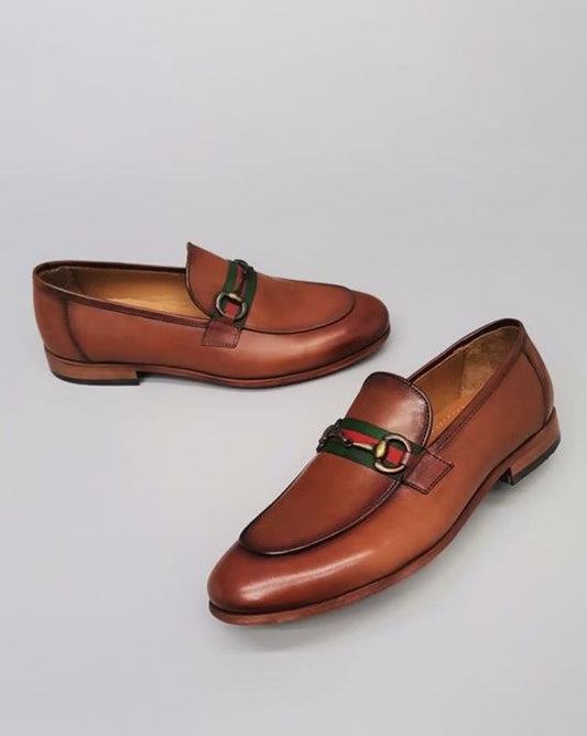 Doha Tan lederen herenloafers, luxe lederen schoenen voor stijlvolle heren