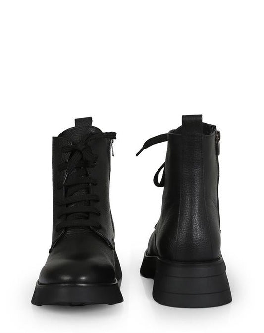 Alessia Black Floter Leather Lace-up and Zippered Women's Boot with Anatomical Sole, Cool & Simple Design