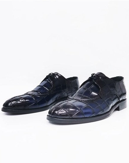 Dante Marineblaue Herren-Schnürschuhe aus 100 % Leder mit Gürtel als Geschenk, formelle klassische Schuhe
