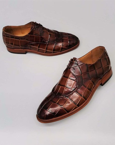 Dante Tan 100% Leather Men's Lace-Up Shoes with Belt Gift, Formal Classic Shoes