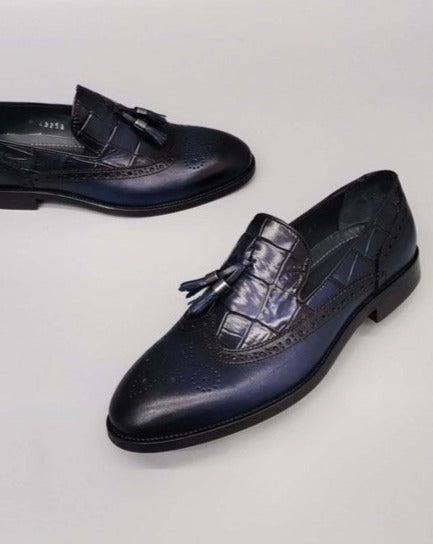 Torcy Men's Navy Blue 100% Leather Oxford Shoes, Dressy & Comfortable with Microlight Sole