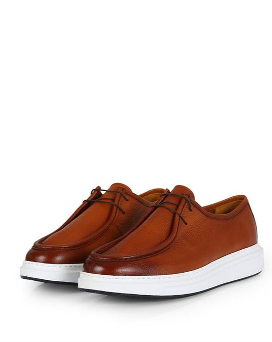 Nice Tan Floater Leather Lace-up Men's Oxford Shoes, Smart Casual Style with Comfortable Eva Sole