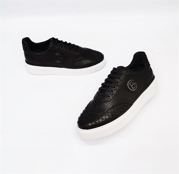 Mihara Black Leather Men's Lace-up Snekaers with Simple Design & 4 Season-Suitable Sole