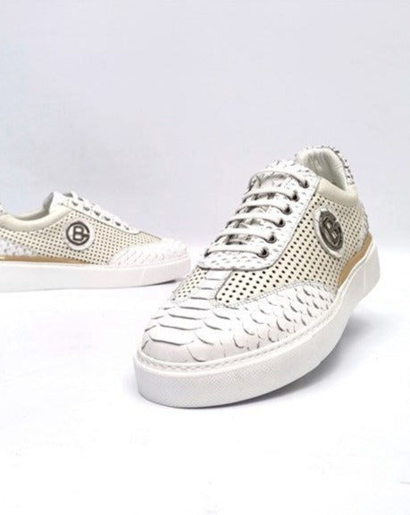 Mihara White Leather Men's Lace-up Snekaers with Simple Design & 4 Season-Suitable Sole