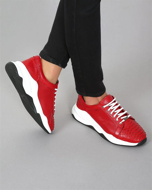 Miyama Red Leather Lace-up Men's Sneakers, Streetwise Style for Modern Gentlemen