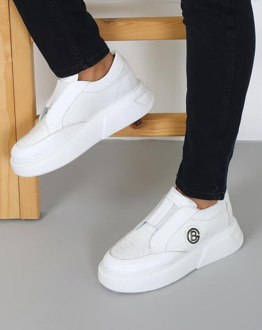Tahara 100% Leather Slip-on Men's White Sneakers, Effortless Style for Every Occasion