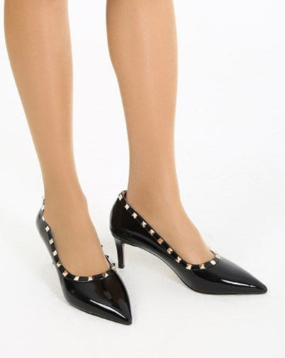 Cherina Black Patent Leather Women's Stilettos with Elegant Design with Studded Accessories