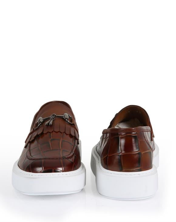 Belfort Tan Crocodile Print Leather Men's Loafers with Eva Sole, Smart Casual Shoes & Belt Gift